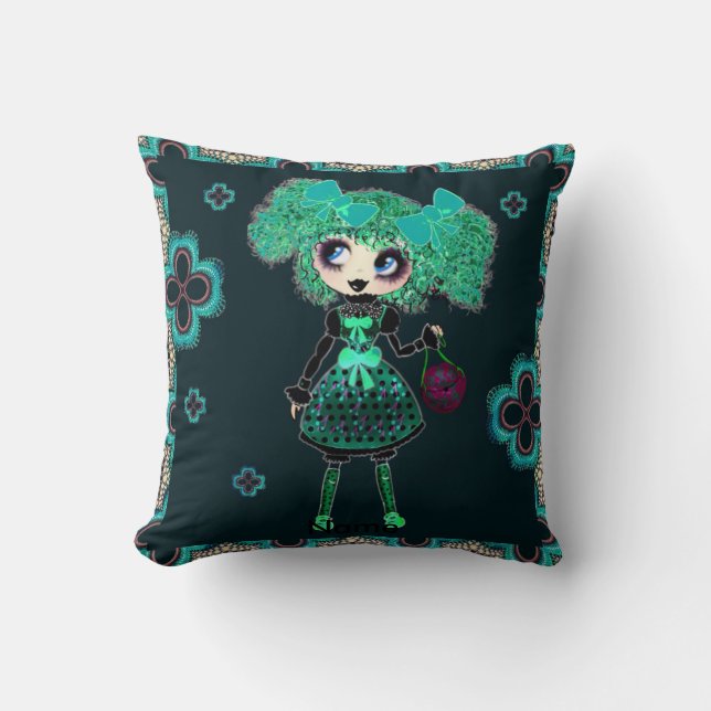 Niedlich Emerald Girl Kawaii PinkyP von Leah G Kissen (Vorderseite)