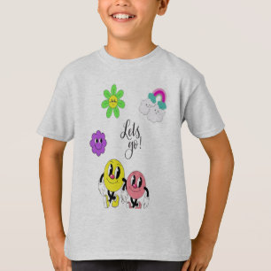 Niedlich Emoji Kids T - Shirt - Pink & Blue Friend
