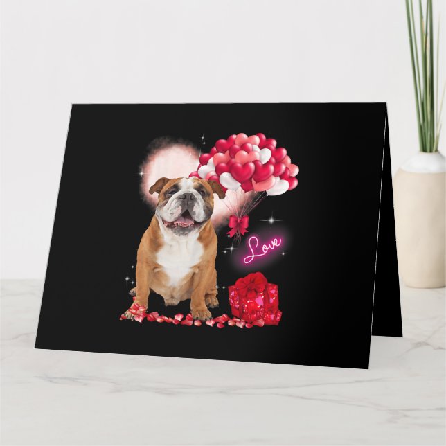 Niedlich English Bulldog Balloon Valentinstag Karte (Vorderseite)