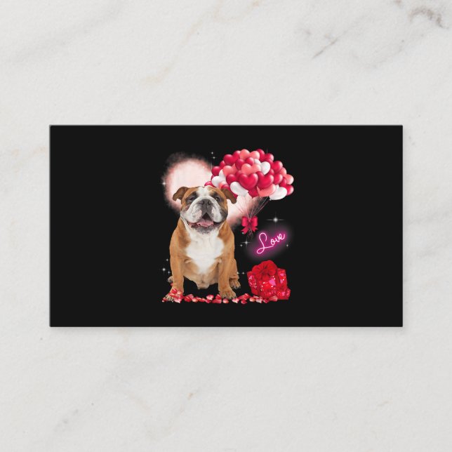 Niedlich English Bulldog Balloon Valentinstag Visitenkarte (Vorderseite)