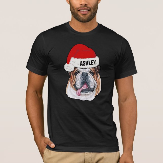 Niedlich English Bulldog Christmas Hat Dog Big T-Shirt (Vorderseite)