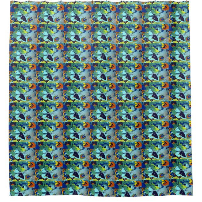 Niedlich entworfene Blauschmetterlingskollage gedr Duschvorhang (Vorderseite)