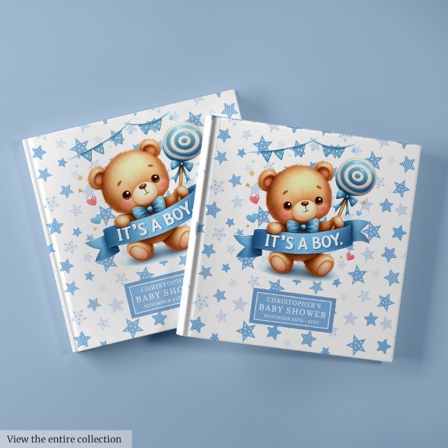 Niedlich Es ist ein Baby Shower Gästebuch zum Sign (Adorable It’s a boy teddy bear baby shower keepsake)