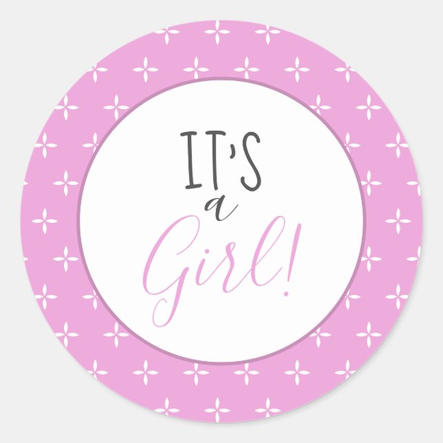 Niedlich Es ist eine Girl Pink Star Pattern Baby D Runder Aufkleber (Vorderseite)