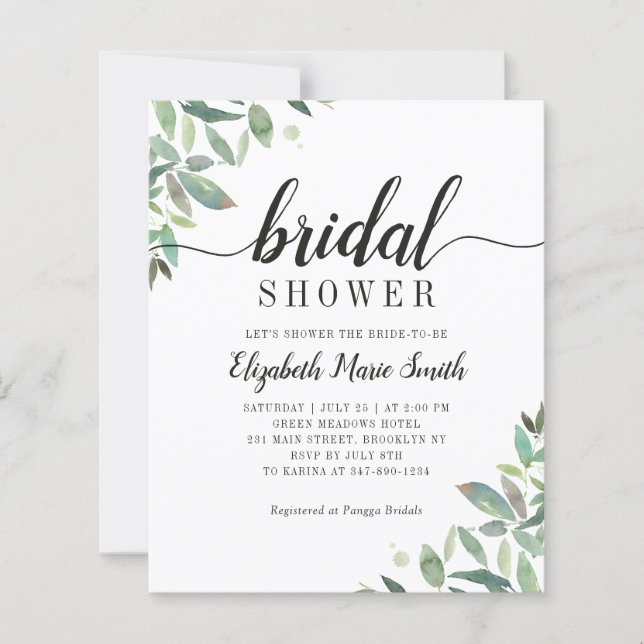 Niedlich Eukalyptus Greenery Bridal Dusche Einladu (Vorderseite)