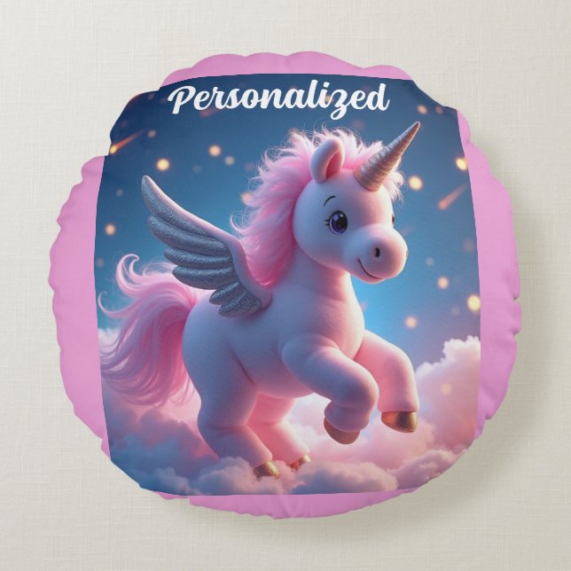 Niedlich Fairy Baby Unicorn Rosa Sparkling Fantasy Rundes Kissen (Vorderseite)