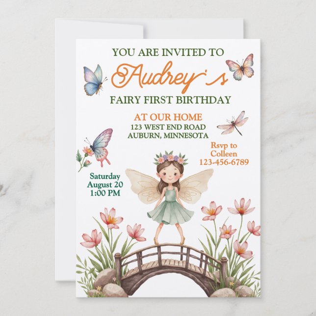 Niedlich Fairy First Geburtstag Einladung (Vorderseite)