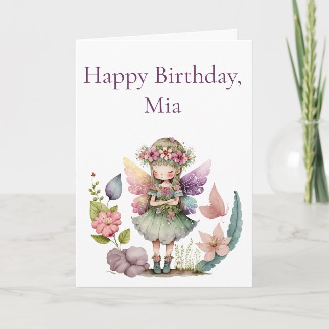 Niedlich Fairy Garden Girls Geburtstag Karte (Vorderseite)