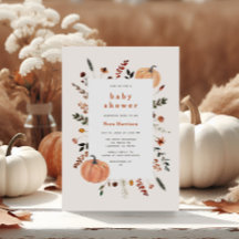 Niedlich Fall Floral Frame Pumpkin Baby Dusche