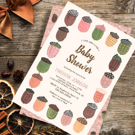Niedlich Fall Pink Acorns Mädchen Dusche Einladung