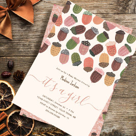 Niedlich Fall Pink Acorns Mädchen Dusche Party Einladung