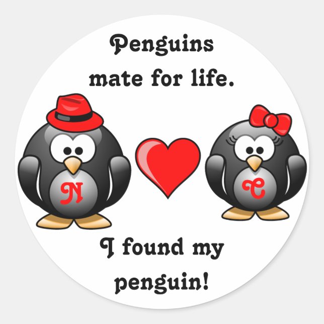 Niedlich fand ich meine Pinguin Mate for Life Red  Runder Aufkleber (Vorderseite)