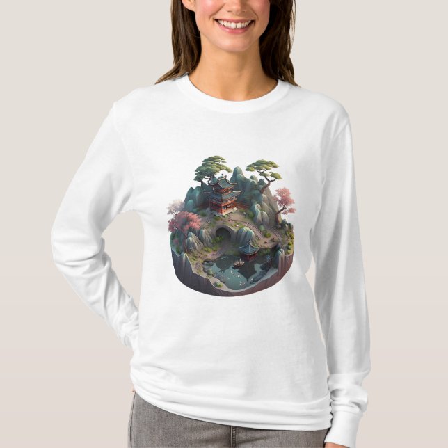 Niedlich Fantasy 3D Landscape Langärmeliger T - Sh T-Shirt (Vorderseite)