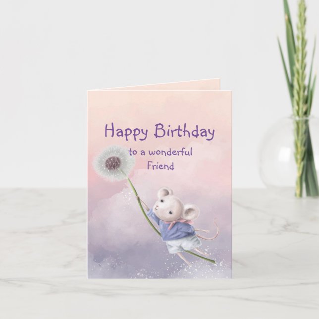 Niedlich Fantasy Birthday Friend Mouse Dandelion Karte (Vorderseite)