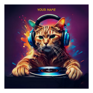 Niedlich Fantasy Cat DJ Vinyl Poster