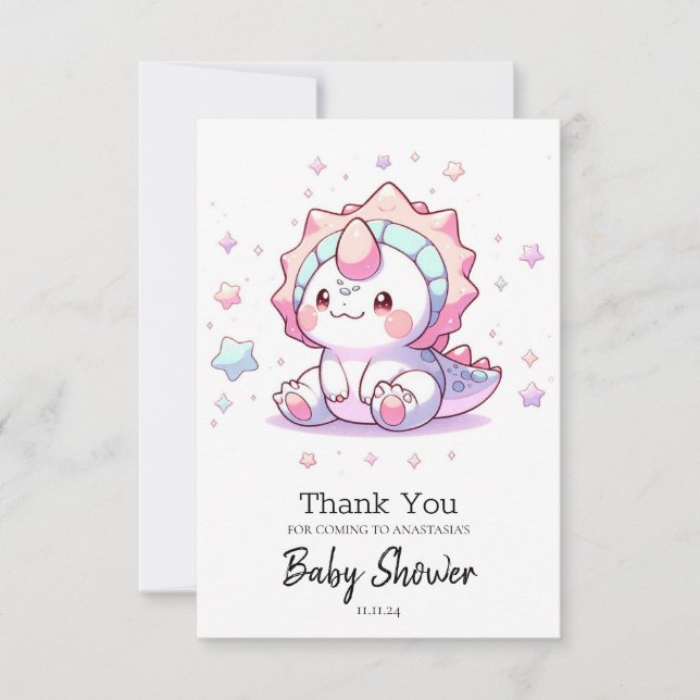 Niedlich Fantasy Dinosaur Babydusche Dankeskarte (Vorderseite)