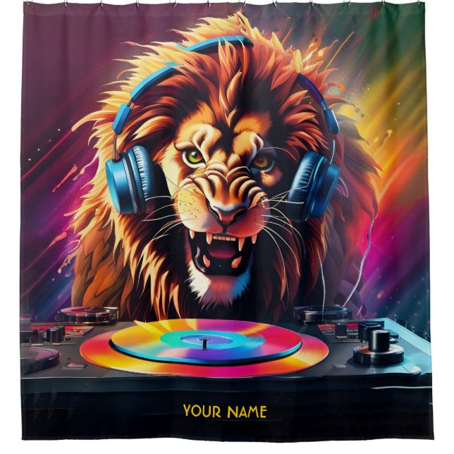 Niedlich Fantasy Lion DJ Vinyl Duschvorhang (Vorderseite)