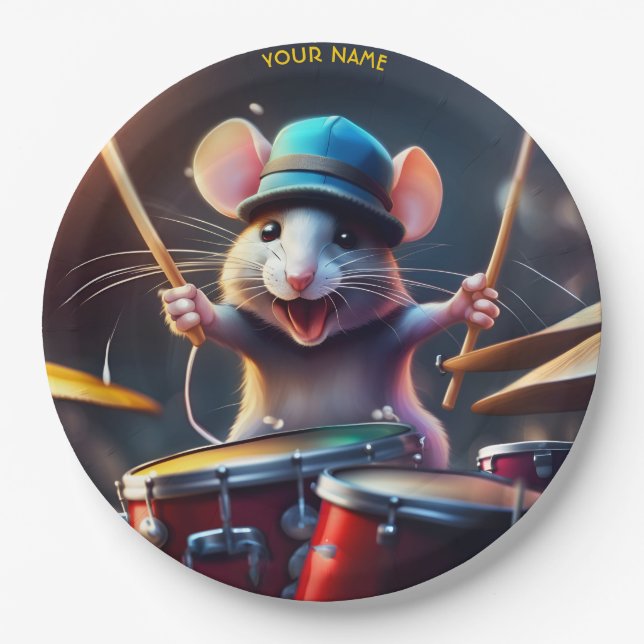 Niedlich Fantasy Mouse Playing Drums Pappteller (Vorderseite)