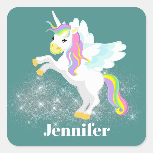 Niedlich Fantasy Unicorn hinzufügen Name Aufkleber (Vorderseite)