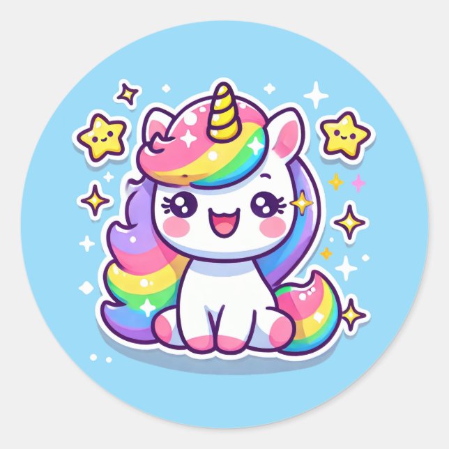Niedlich Fantasy Unicorn Runder Aufkleber (Vorderseite)