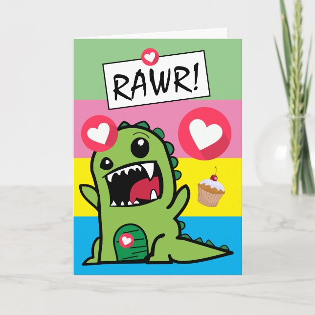 Niedlich farbenfroh Dinosaur Dino Mite Boys Geburt Karte (Vorderseite)