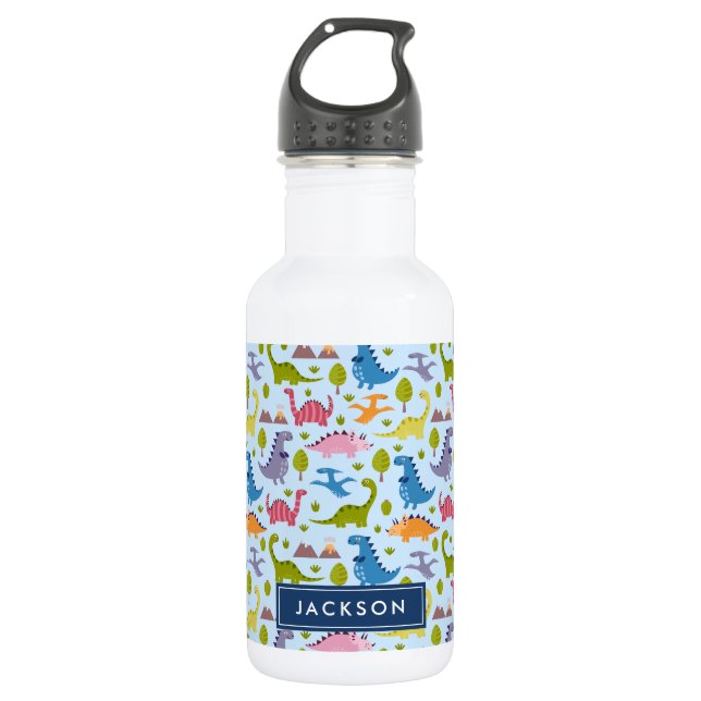 Niedlich & farbenfroh Dinosaurier Muster Kinder Pe Edelstahlflasche (Vorderseite)