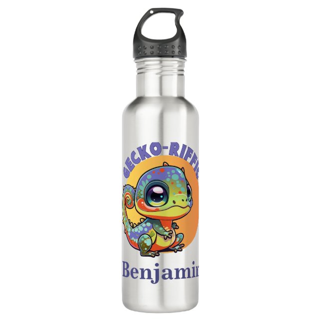 Niedlich farbenfroh Kawaii Gecko Benutzerdefiniert Edelstahlflasche (Vorderseite)