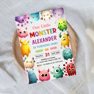 Niedlich farbenfroh unser kleines Monster 1. Gebur Einladung