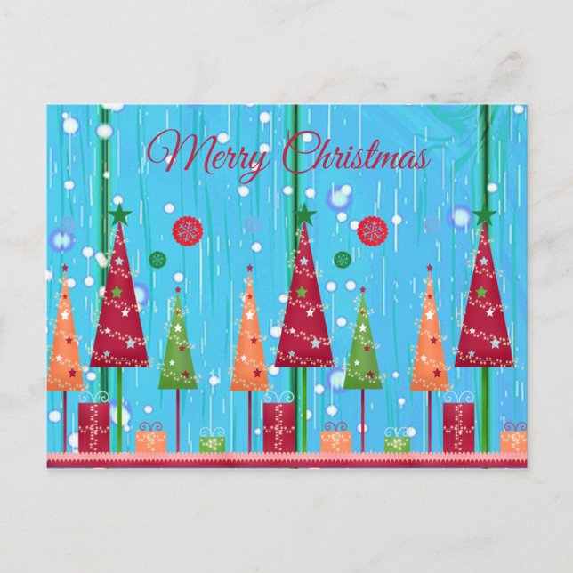 Niedlich, farbenfroh, Weihnachtsbäume, Weihnachten Postkarte (Vorderseite)