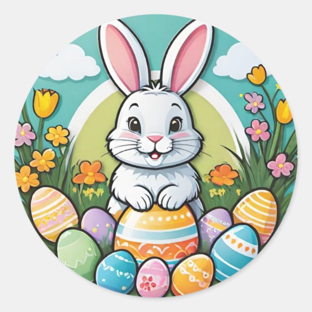 Niedlich farbenfrohe Ostern Sonnige Blume Eieraufk Runder Aufkleber (Vorderseite)