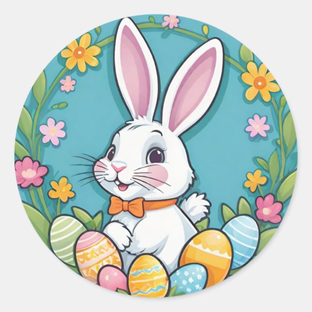 Niedlich farbenfrohe Ostern Sonnige Blume Eieraufk Runder Aufkleber (Vorderseite)