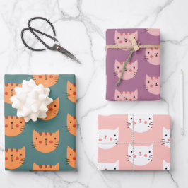 Niedlich farbige Katzen Pastel Minimal Geschenkpapier Set