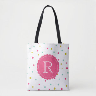 Niedlich farbige Konfetti-Dots-Muster-Monogramm-Ta Tasche