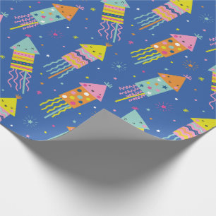 Niedlich-farbige Silvesterfeuerwerke blau Geschenkpapier