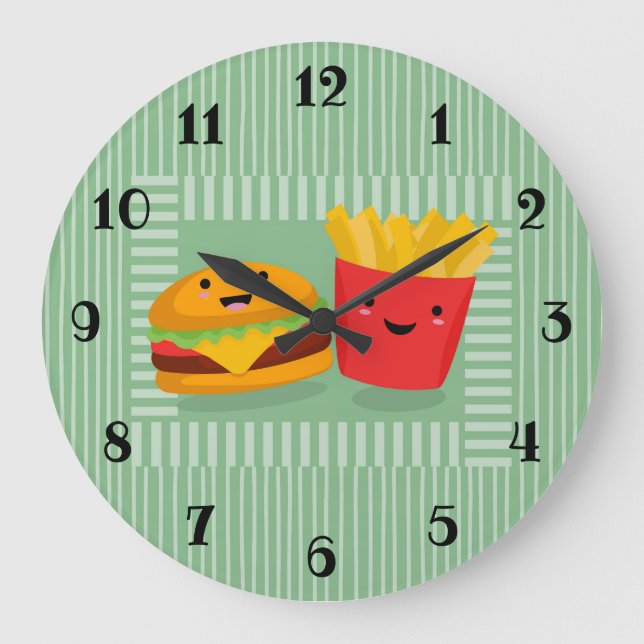 Niedlich Fast Food Hamburger Fries Große Wanduhr (Vorderseite)