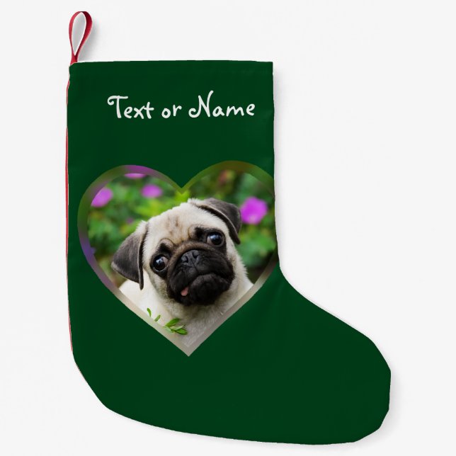 Niedlich Fawn Colown Mops Puppy Dog Face Pet Foto  Kleiner Weihnachtsstrumpf (Vorderseite)
