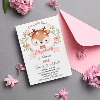 Niedlich Fawn Woodland Wild Deer Birthday Party Einladung