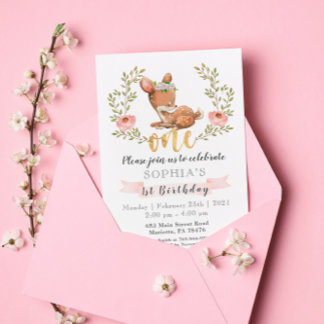 Niedlich Fawn Woodland Wild One Birthday Party Einladung