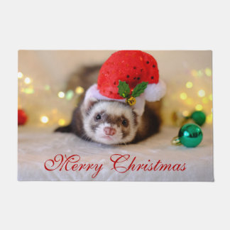 Niedlich Ferret in der Weihnachtsmannmütze Weihnac Fußmatte