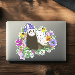 Niedlich Ferrets Floral Aufkleber