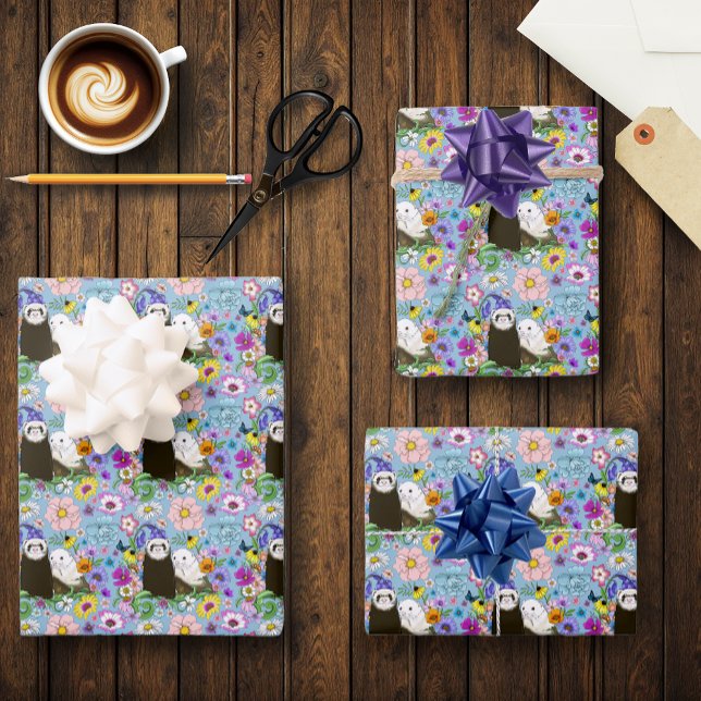 Niedlich Ferrets Floral Geschenkpapier Set (Von Creator hochgeladen)