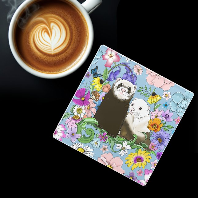 Niedlich Ferrets Floral Glasuntersetzer (Von Creator hochgeladen)