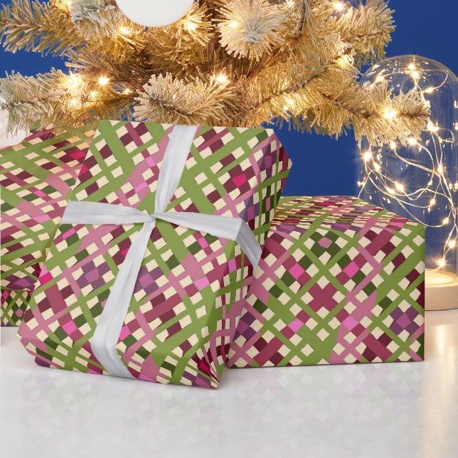 Niedlich festes Retro Rosa Lila Grün Kariert Geschenkpapier (Feiertage)