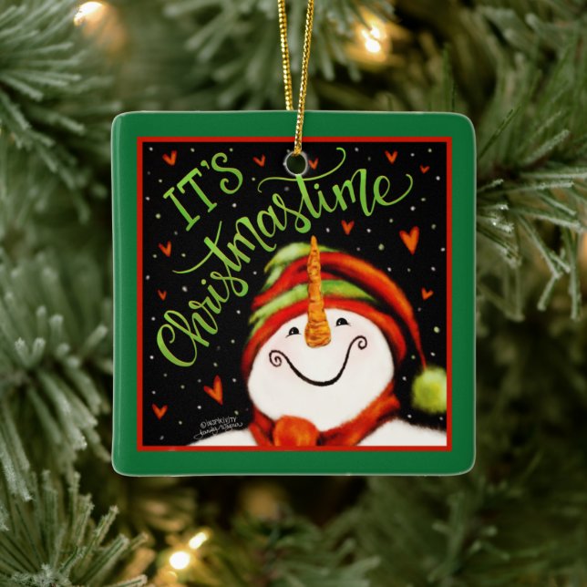 Niedlich Festfest Weihnachten Snowman Keramikornament (Baum)