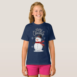 Niedlich festlich blau Frohe Weihnachtsschneemann T-Shirt