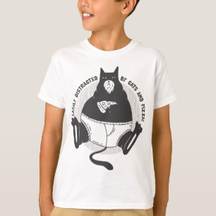 Niedlich fettleibige Black Cat isst Pizza. leicht T-Shirt
