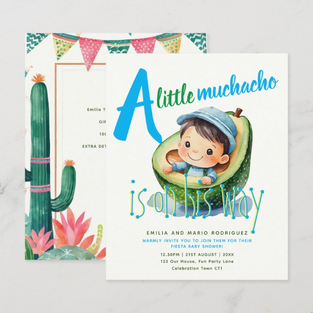 Niedlich Fiesta Boy Baby Shower Muchacho BUDGET (Vorne/Hinten)