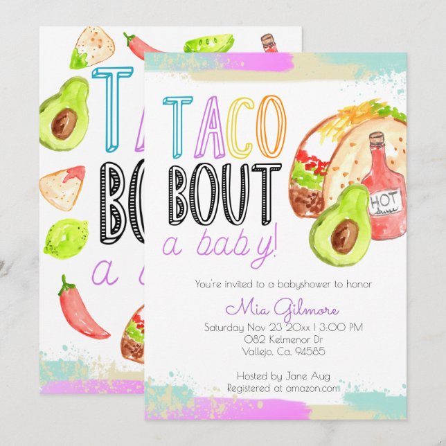 Niedlich Fiesta taco Thema Babydusche Einladungen (Vorne/Hinten)
