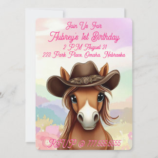 Niedlich Filly in Cowboy Hat Girlie Birthday Einladung