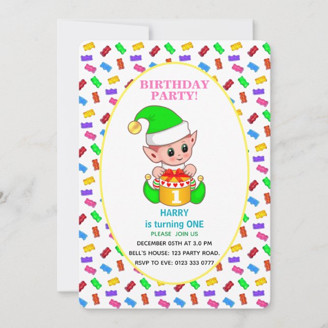 Niedlich First Baby Geburtstag Einladung (Vorderseite)